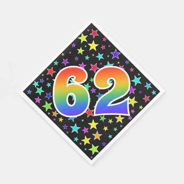 Farbenfrohe Sterne + Regenbogenmuster "62" Event # Serviette (Ecke)