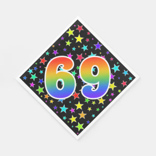 Farbenfrohe Sterne + Regenbogenmuster "69" Event # Serviette