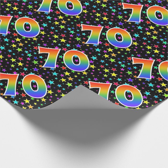 Farbenfrohe Sterne + Regenbogenmuster "70" Event # Geschenkpapier (Ecke)