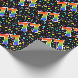 Farbenfrohe Sterne + Regenbogenmuster "77" Event # Geschenkpapier