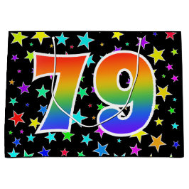 Farbenfrohe Sterne + Regenbogenmuster "79" Event # Große Geschenktüte