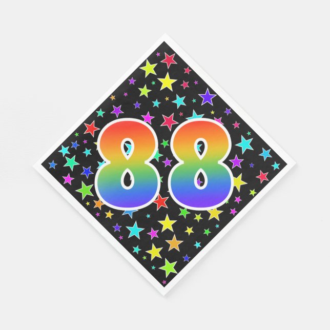 Farbenfrohe Sterne + Regenbogenmuster "88" Event # Serviette (Ecke)