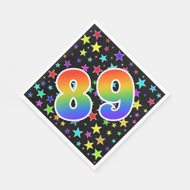 Farbenfrohe Sterne + Regenbogenmuster "89" Event # Serviette (Ecke)