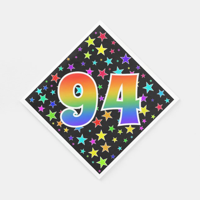 Farbenfrohe Sterne + Regenbogenmuster "94" Event # Serviette (Ecke)