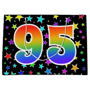 Farbenfrohe Sterne + Regenbogenmuster "95" Event # Große Geschenktüte