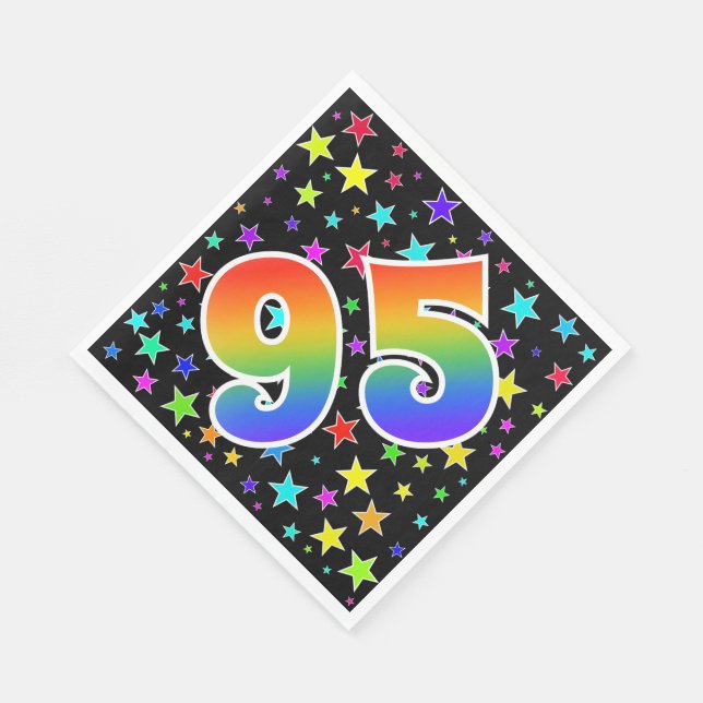 Farbenfrohe Sterne + Regenbogenmuster "95" Event # Serviette (Ecke)