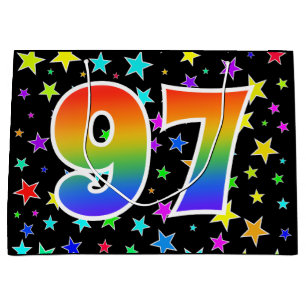 Farbenfrohe Sterne + Regenbogenmuster "97" Event # Große Geschenktüte