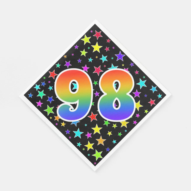 Farbenfrohe Sterne + Regenbogenmuster "98" Event # Serviette (Ecke)