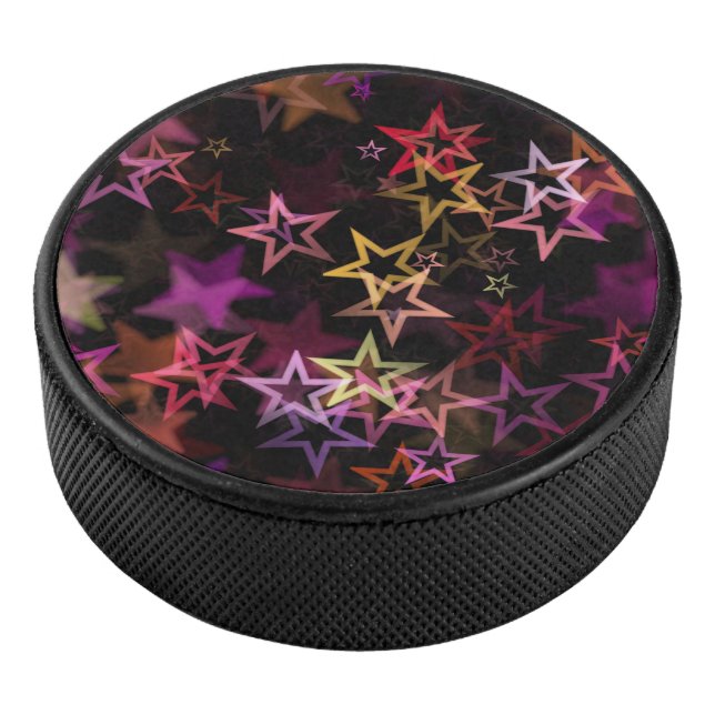 Farbenfrohe Sterne tanzen whimsisisch Eishockey Puck (3/4)