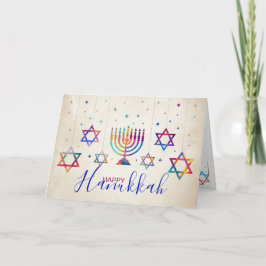 Farbenfrohe Sterne von David und Menorah Happy Han Karte