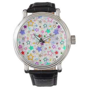 Farbenfrohe Sterne Weiß  Armbanduhr