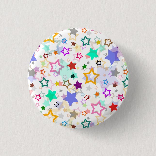Farbenfrohe Sterne Weiß  Button (Vorderseite)