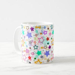 Farbenfrohe Sterne Weiß  Kaffeetasse