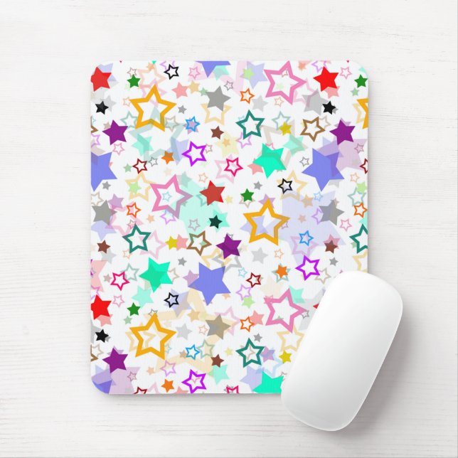 Farbenfrohe Sterne Weiß  Mousepad (Mit Mouse)