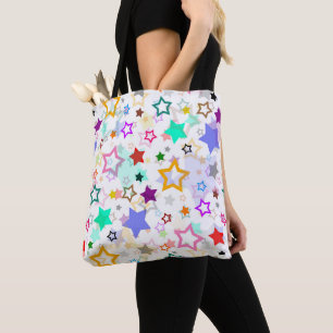 Farbenfrohe Sterne Weiß Tasche