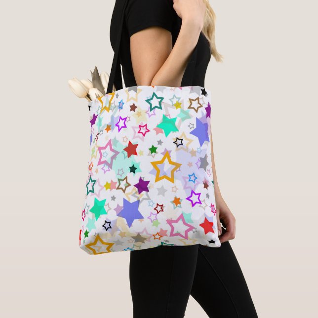 Farbenfrohe Sterne Weiß  Tasche (Von Nahem)