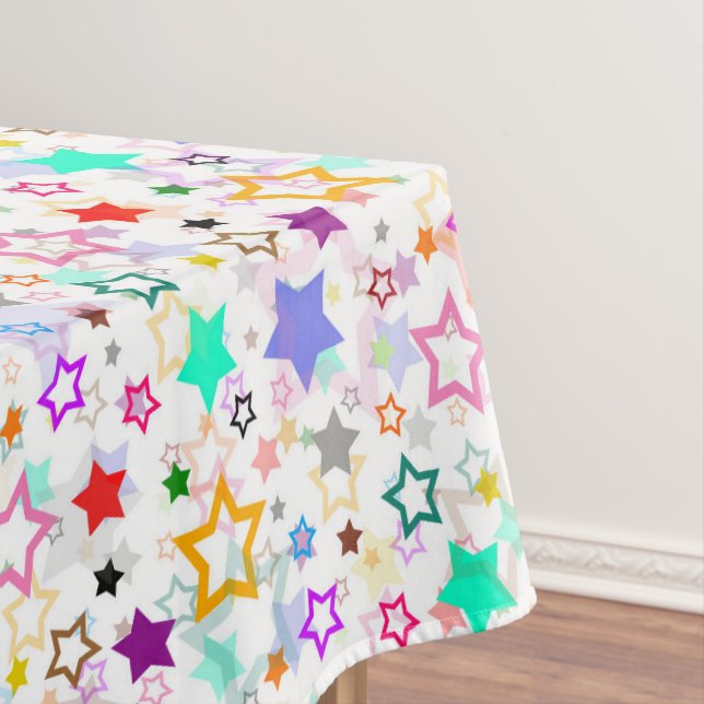 Farbenfrohe Sterne Weiß  Tischdecke (Beispiel)