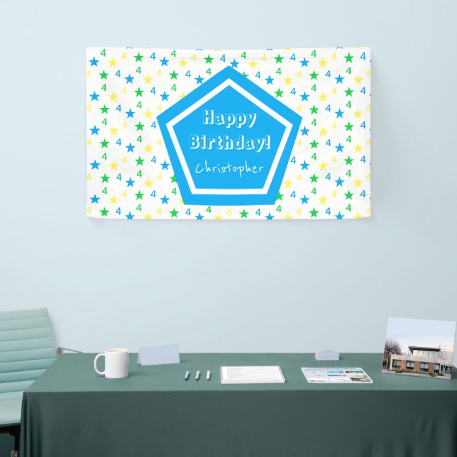 Farbenfrohe Sternenjungen 4. Geburtstag Banner (Messeveranstaltung)