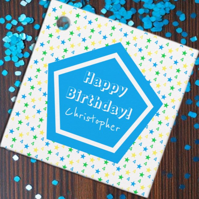 Farbenfrohe Sternenjungen 4. Geburtstag Geschenkanhänger (Von Creator hochgeladen)