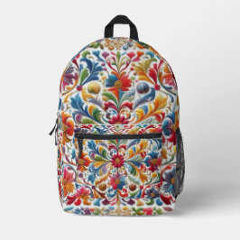 Farbenfrohe Stickerei mit Blick auf Blumendesign Bedruckter Rucksack