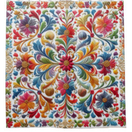 Farbenfrohe Stickerei mit Blick auf Blumendesign Duschvorhang