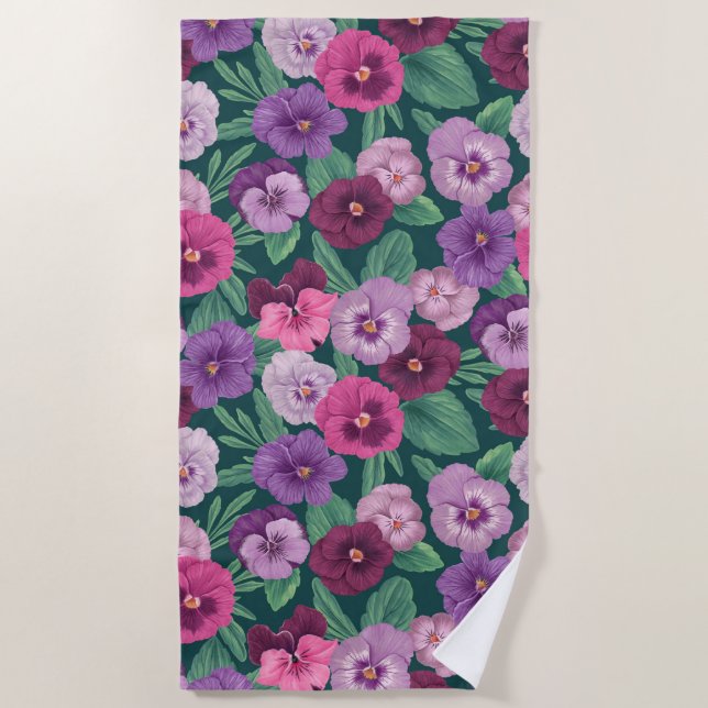 Farbenfrohe Stiefmütterchen auf dunkelgrünblau Strandtuch (Vorderseite)