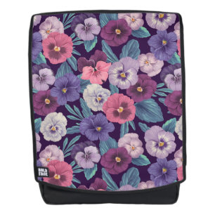 Farbenfrohe Stiefmütterchen auf tiefviolett Rucksack