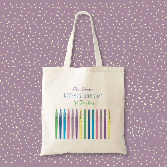 Farbenfrohe Stifte Kunstlehrer Tote Tasche (Colorful pens personalized art teacher tote bag)