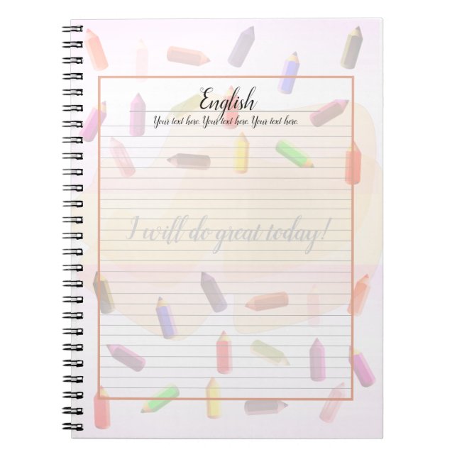 Farbenfrohe Stifte Notebook Notizblock (Vorderseite)