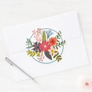 Farbenfrohe, stilisierte Blume Runder Aufkleber