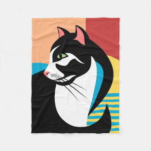 Farbenfrohe stilisierte Katze Fleecedecke