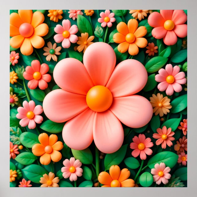 Farbenfrohe, stilvolle 3D-Blume Poster (Vorne)