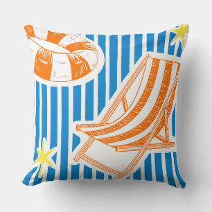Farbenfrohe Strand-Bold-Orange-Blau-Streifen Kissen