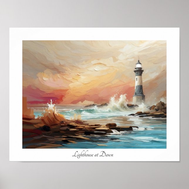 Farbenfrohe Strandbäder Leuchtturm bei Morgengraue Poster (Vorne)