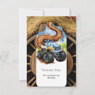 Farbenfrohe Straßenräder Monster Truck Geburtstag Dankeskarte