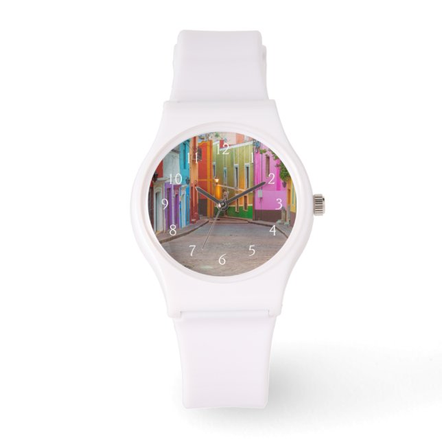 Farbenfrohe Straßenszene Armbanduhr (Vorderseite)
