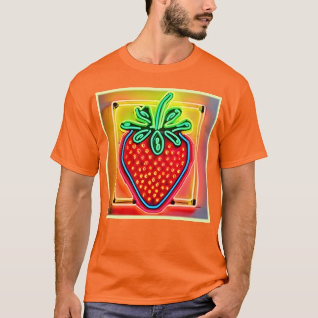 Farbenfrohe Strawberry Neon Glow T-Shirt (Vorderseite)