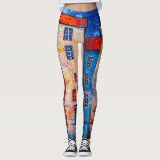 Farbenfrohe Street Panorama Impressionistische Kun Leggings