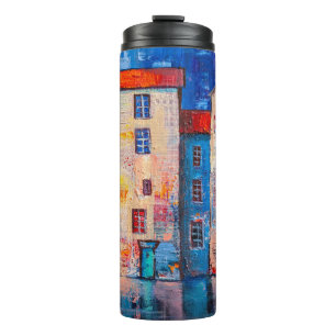 Farbenfrohe Street Panorama Impressionistische Kun Thermosbecher
