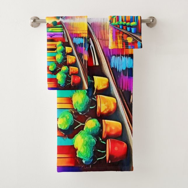Farbenfrohe Street Scene Art Badhandtuch Set (Insitu)