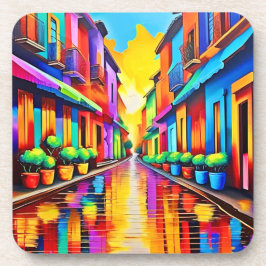 Farbenfrohe Street Scene Art Getränkeuntersetzer