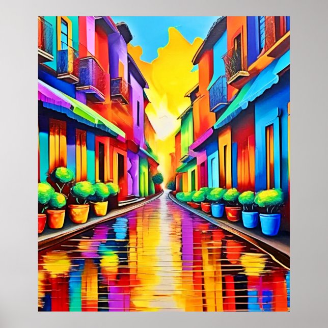 Farbenfrohe Street Scene Art Poster (Vorne)
