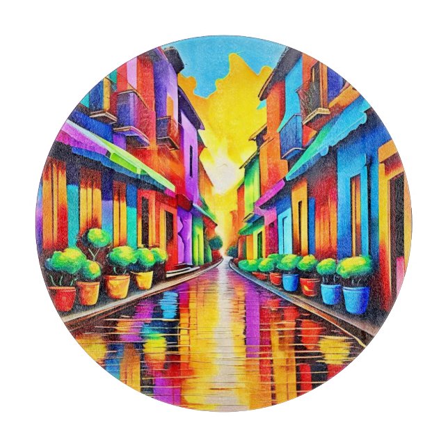Farbenfrohe Street Scene Art Schneidebrett (Vorderseite)