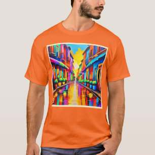 Farbenfrohe Street Scene Art T-Shirt
