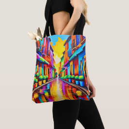 Farbenfrohe Street Scene Art Tasche