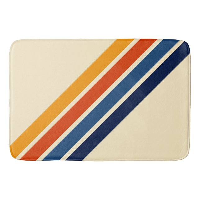 Farbenfrohe Streifen 70er 80er Retro Racing Streif Badematte (Vorderseite)