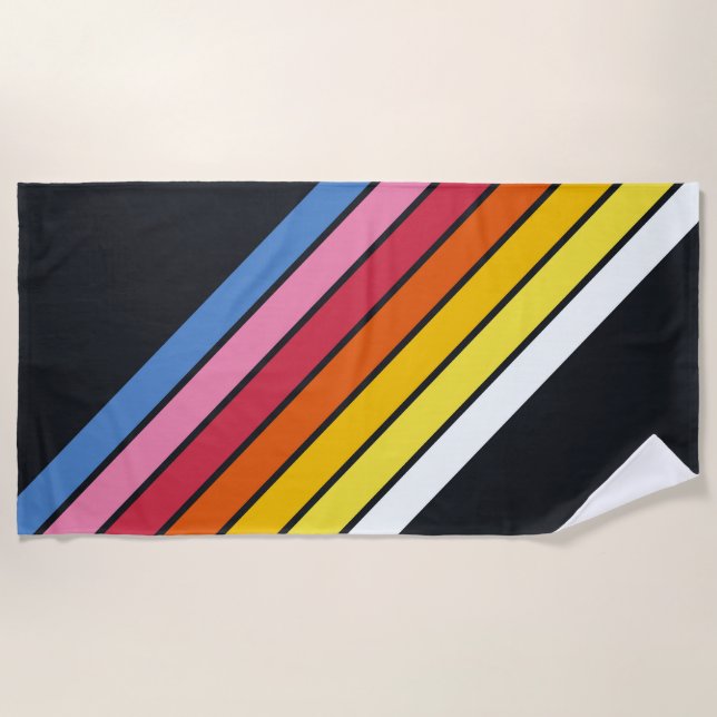 Farbenfrohe Streifen 70er 80er Retro Racing Streif Strandtuch (Vorderseite)