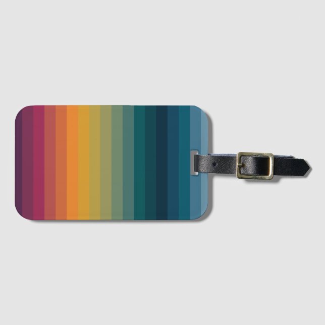 Farbenfrohe Streifen 70er 80er Retro Regenbogenstr Gepäckanhänger (Vorderseite (Horizontal))