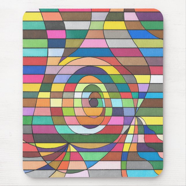 Farbenfrohe Streifen Abstrakt mit Spiralzentrum Mousepad (Vorne)