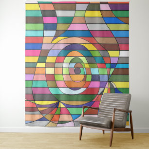 Farbenfrohe Streifen Abstrakt mit Spiralzentrum Wandteppich